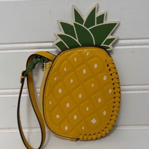 TORY BURCH Pineapple Yellow Coin Pouch Key FOB Wristlet Wallet New With Out Tags